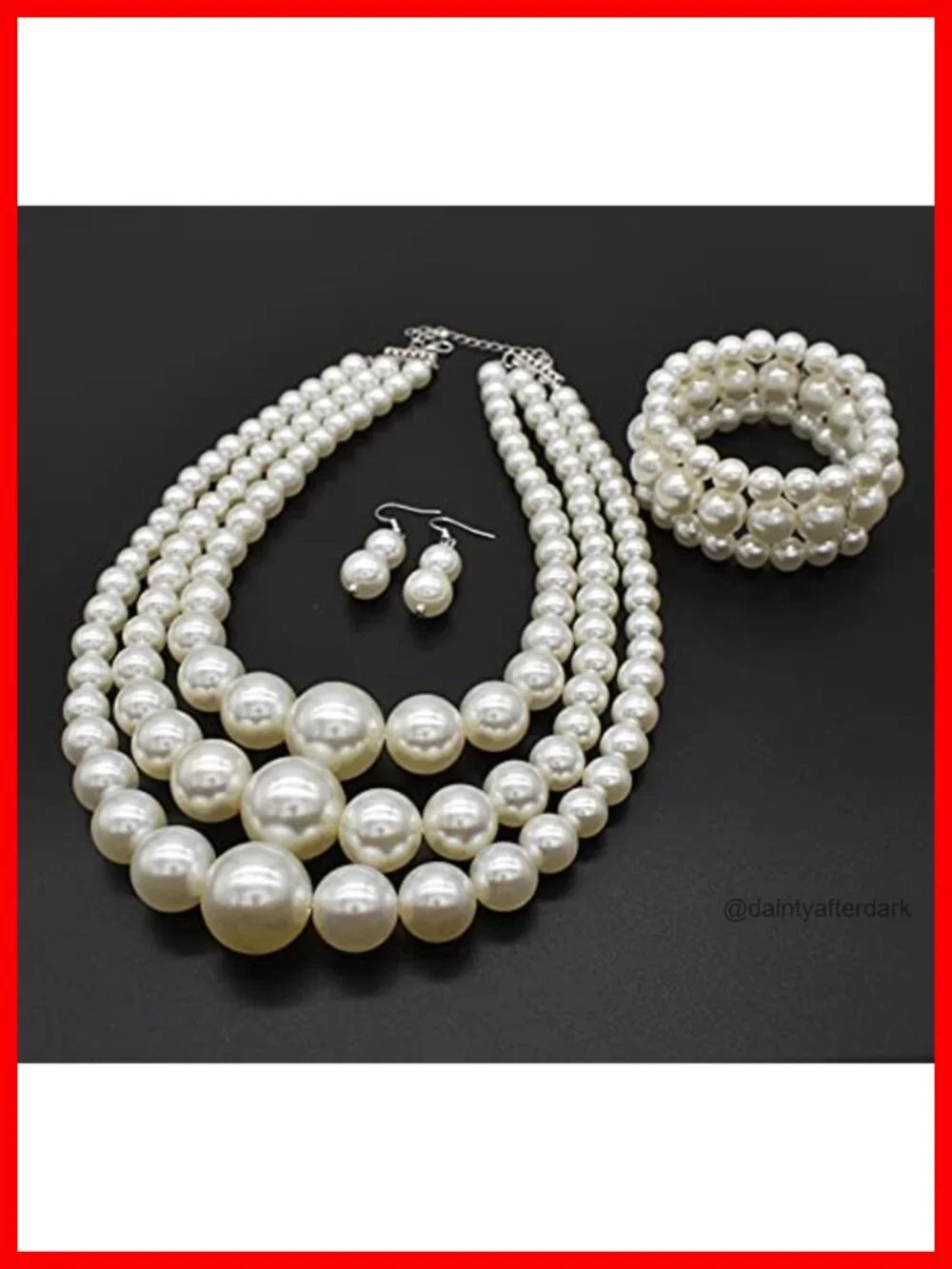 Chunky Faux Pearl Necklace and Earring Set - 1920s Gatsby Accessories